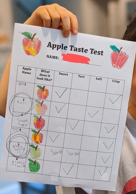 Apple Study Kindergarten, Apple Activities Middle School, Apple Activities Elementary School, Apple Tasting Party, Apple Tasting Activity, Apple Crafts Elementary School, Apple Activities For 3rd Grade, Apple Homeschool Unit, Apple Taste Test Worksheet