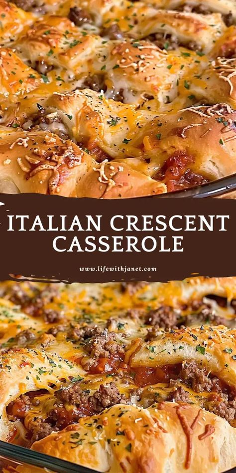 Italian Crescent Casserole Italian Beef Crescent Rolls, Italian Casserole With Crescent Rolls, Italian Beef Crescent Roll Casserole, Warm Supper Ideas, Italian Tater Tot Casserole, Dinner With Croissants, Casserole Recipes For Picky Eaters, Meaty Casseroles Comfort Foods, Dinner Ideas For Gathering