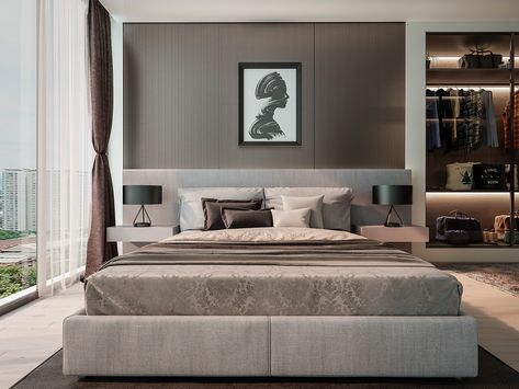 Modern Bedroom - Milan, Italy on Behance Ceo Office Design, Panels Bedroom, Office Cabin Design, Executive Office Design, Leather Wall Panels, Ceo Office, Upholstered Wall Panels, Upholstered Walls, Wall Panels Bedroom