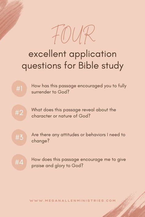 Bible Study Questions: Tips and Examples - Megan Allen Ministries Bible Journal Prompts, Bible Study Questions, Girl Bible Study, Small Group Bible Studies, Inductive Bible Study, Motivational Bible Verses, Bible Study Topics, Bible Study Plans, Bible Study Methods