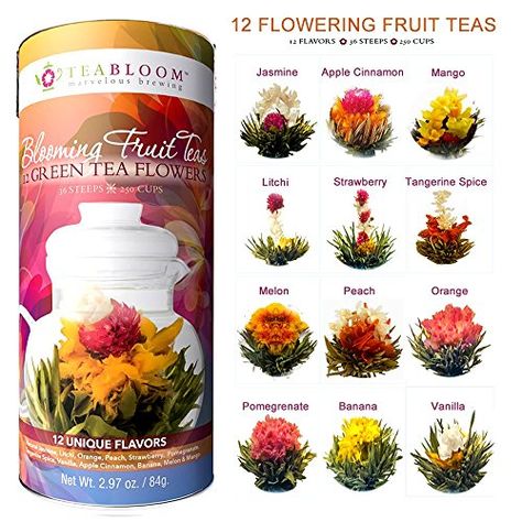 Teabloom Fruit Flowering Tea  12 Assorted Fruit Blooming Tea Flowers Gift Set ** To view further for this item, visit the image link. Flowering Tea, Tea Balls, Tea Flowers, Flower Varieties, Blooming Tea, Green Tea Latte, Tea Gift Sets, Tea Sampler, Spice Tea