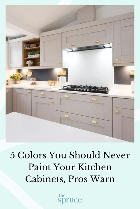 Pro interior designers say to never paint your kitchen cabinets these five colors to ensure that they maintain resale value. #kitchenpaintcolors #selllingyourhometips #kitchencabinetpaintcolors #easykitchenupgrades #apartmentdecor    #thespruce New Kitchen Cabinets Colors, Kitchen Door Color Ideas, Kitchen Cabinet Color Trends 2024, Colours For Kitchen Cupboards, Best Paint Color For Kitchen Cabinets, Shaker Kitchen Colours, Painted Kitchen Cupboards Colors, Best Colours For Kitchen, Kitchen Cupboards Colors