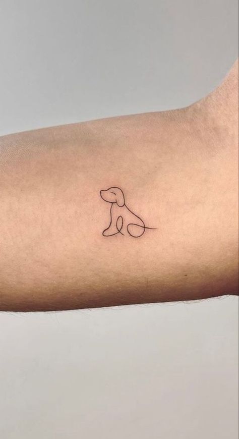 Dogs Tattoo Ideas Minimalist, Dog Tattoo Inspiration, Lost Dog Tattoo Simple, Small Dog Related Tattoos, Dog Inspo Tattoo, Tattoo Ideas Female Dog, Minimalistic Dog Tattoo, Small Tattoos Dog, 70x7 Tattoo