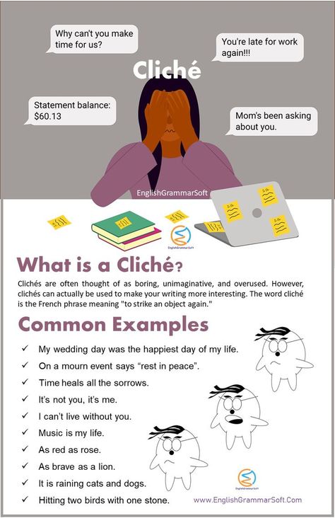 What is a Cliché? (Examples in Literature & Sentences) Imagery Examples, Ethos Pathos Logos, Phrase Meaning, French Word, French Phrases, Learn English Grammar, Figurative Language, Learn English Vocabulary, French Words