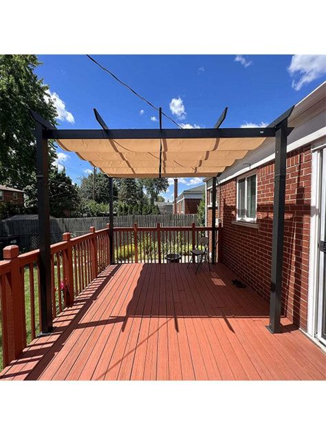 Khaki  Collar     Embellished   Outdoor & Garden Pergola With Sun Shade, Sun Shade Patio, Screened Deck, Pergola Retractable, Grape Trellis, Sun Shade Canopy, Grill Gazebo, Retractable Pergola, Patio Pergola