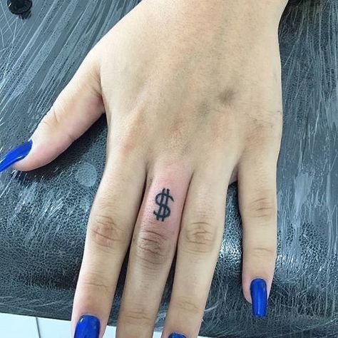 Money Sign Tattoo, Dollar Sign Tattoo, Money Tattoos, Tattoo Money, Dollar Tattoo, Sign Tattoo, Finger Tats, Pretty Hand Tattoos, Money Tattoo