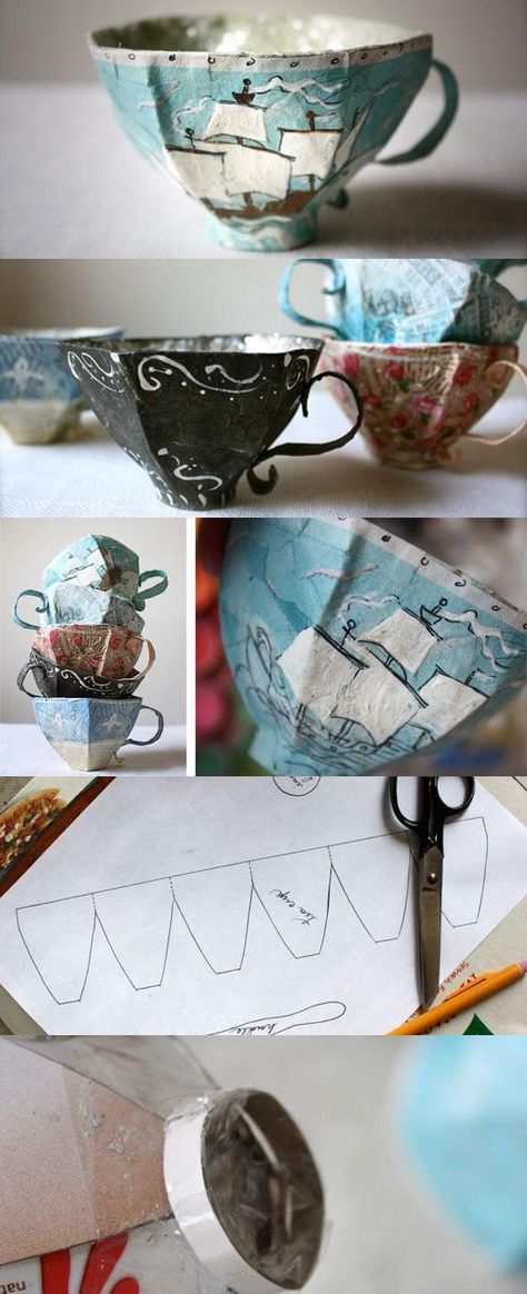 Paper Mache Teacup Pattern (w/link to tutorial) from craftuts.com Paper Tea Cups, Ann Wood, Folding Origami, Year 8, Mad Hatter Tea, Papel Mache, Box Template, Crafty Craft, Craft Time