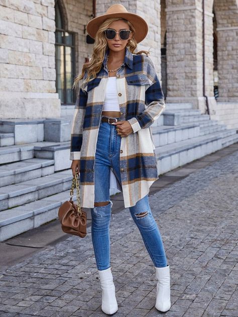 How To Have Style, Look Boho Chic, Looks Country, Populaire Outfits, Nashville Outfits, Trendy Fall Outfits, Women Overcoat, Moda Boho, Plaid Coat