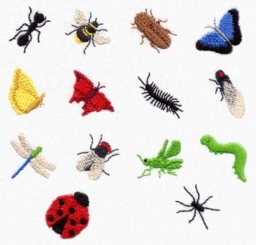 Centipede Embroidery, Ant Embroidery, Fly Embroidery, Ladybug Embroidery, Monkey Embroidery, Bug Embroidery, Bug Embroidery Designs, Insect Embroidery, Bugs Embroidery