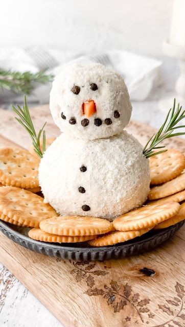 Boursin Snowman Cheeseball, Boursin Cheese Snowman, Boursin Snowman, Boursin Charcuterie Board, Snowman Appetizers, Snowman Charcuterie Board, Boursin Cheese Ball, Pretzel Snowman, Snowman Charcuterie