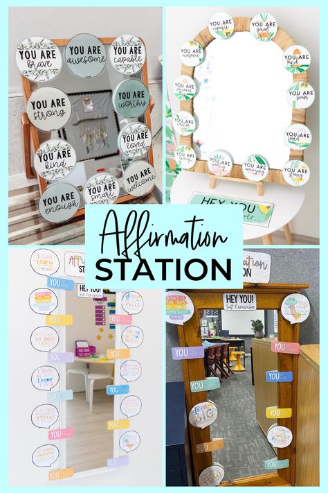 Class Corner Ideas, Elsa Classroom Display, Self Esteem Mirror, Positive Affirmation Mirror Classroom, Counselling Room Decor Ideas, Calming Corner Classroom Middle School, Affirmation Corner, Nurture Classroom, Ks1 Displays