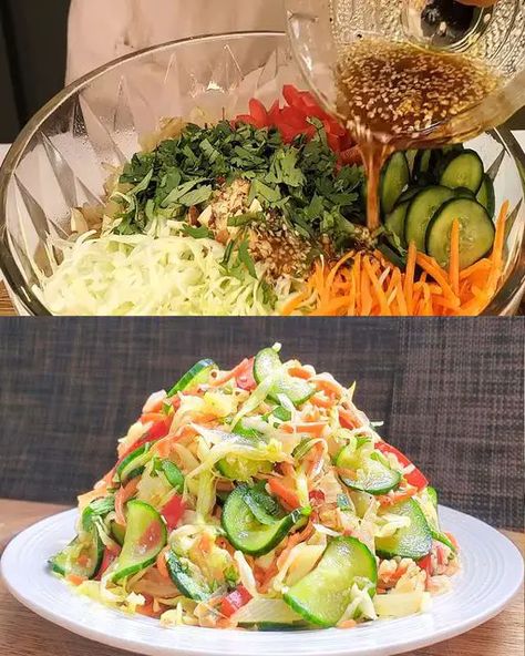 Cabbage Crunch Salad Recipes, Cabbage Cucumber Salad Recipes, Crispy Cabbage Salad, Salad Recipes With Cabbage, Cucumber And Cabbage Salad, Cucumber Cabbage Salad, Low Calorie Salads, Cabbage And Cucumber Salad, Cabbage Crunch Salad