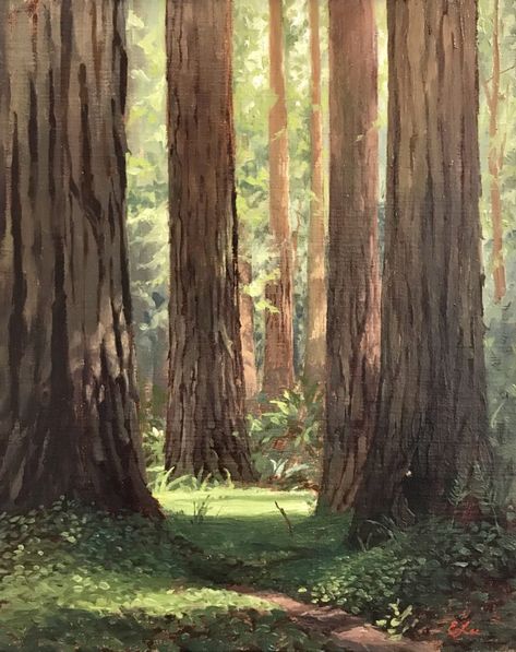 Cool Nature Paintings, Painting Of A Forest, Painting Inspo Nature, Landscape Painting Inspiration, Peaceful Paintings Easy, Woods Painting Easy, Woodsy Paintings, Watercolor Trees Landscape, Woodlands Painting