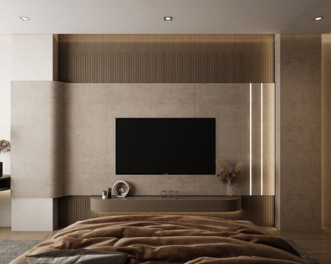 MASTER ROOM INTERIOR DESIGN :: Behance Hotel Tv Wall Design, Muji Office, Bedroom Tv Wall Ideas, Tv Wall Design Modern Luxury, Tv Corner, Tv Unit Bedroom, Lcd Wall, Living Room Contemporary, Interior Design Behance