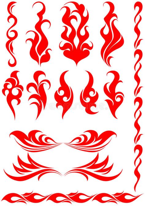 Decorative flame set vector illustration Flame Princess Tattoo, Fire Patterns Design, Fire Embroidery Designs, Flame Pattern Design, Flames Drawing, Flame Drawing, Flame Embroidery, Fire Pattern, Flame Pattern