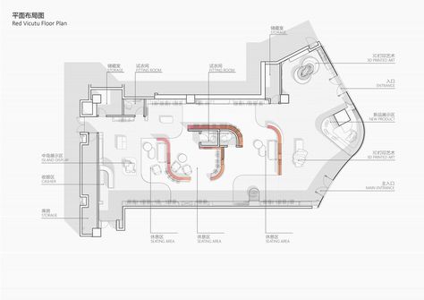 Gallery of Red Vicutu Concept Store Design / AntiStatics Architecture - 28 Boutique Floor Plan Store Layout, Retail Store Design Layout, Boutique Floor Plan, Kolli Hills, Office Drawing, Store Plan, Office Floor Plan, Retail Architecture, Interior Layout