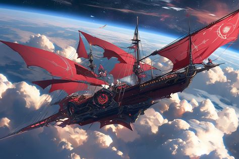 Drop Ship Concept Art, Space Pirate Ship Concept Art, Dnd Skyship, Spelljammer Ships Concept Art, Sci Fi Inspiration, Fantasy Flying Ship, Pirate Spaceship, Space Pirate Ship, Spelljammer Ships