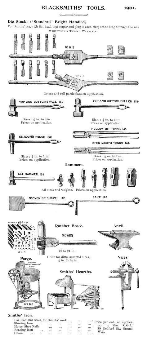 Black Smithing Tools, Black Smith Tools, Blacksmith Knowledge, Steampunk Blacksmith, Blacksmith Projects That Sell, Blacksmith Character Design, Dnd Blacksmith, Blacksmith Aesthetic, Fantasy Blacksmith