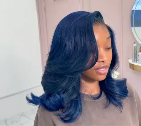 Colored Quick Weave, Blue Hairstyles For Black Women, Blue Hair Black Women, Mixed Hairstyles, Blue Natural Hair, Black Hair Tips, Blue Bob, Glow Hair, Dyed Hair Blue