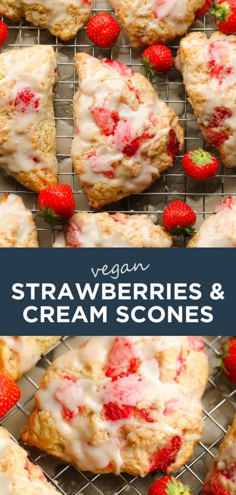 Strawberries And Cream Scones, Vegan Creamer, Gluten Free Strawberry Shortcake, Strawberry Scones, Vegan Scones, Recipe Strawberry, Healty Dinner, Cream Scones, Healthy Strawberry