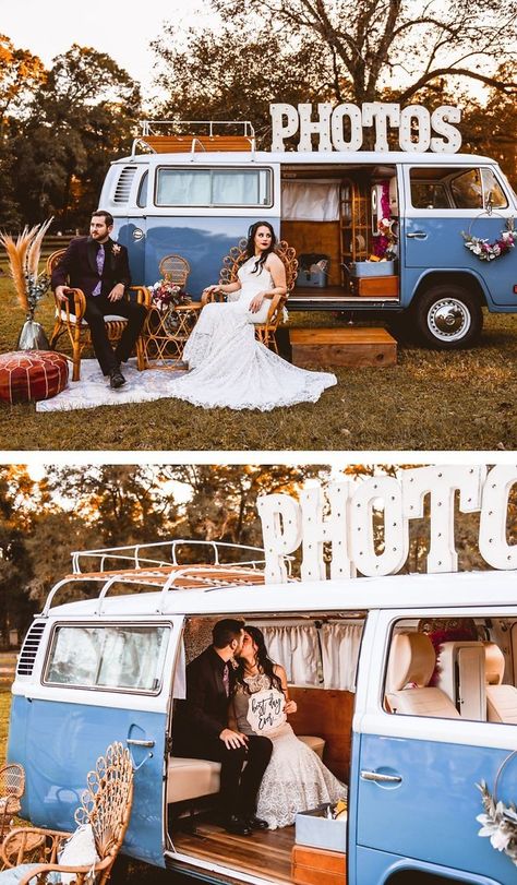 Best Photo Booth Ideas, Vintage Car Photobooth, Boho Photo Booth, Vw Bus Wedding, Vw Bus Photo Booth, Bus Photo Booth, Vw Bus Photo, Vintage Photo Booth, Open Air Photo Booth