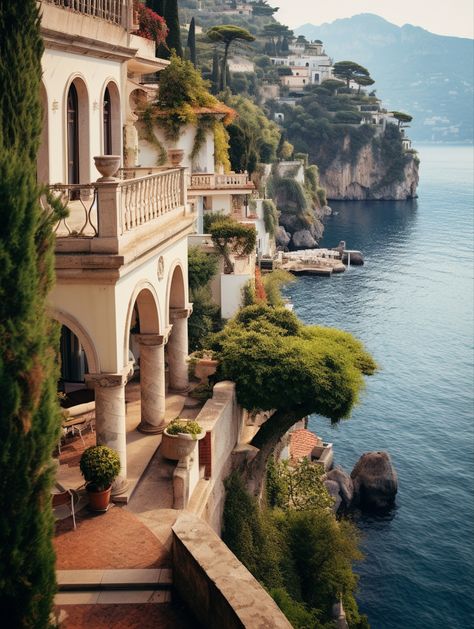 Beautiful villa at the Amalfi Coast in Italy Amalfi Villa, Italian Beach House, Coastal Hotel, Praiano Italy, Italian Cottage, Amalfi Coast Villa, Italian Farm, Villa In Italy, Italy Coast