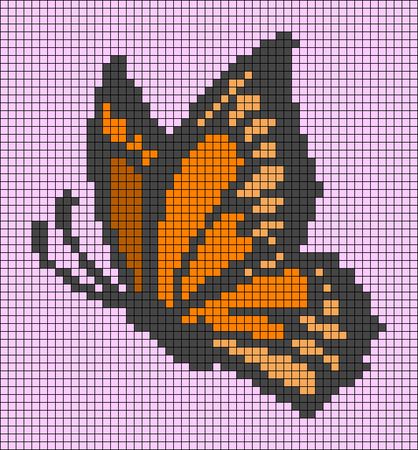 Pixel Art Grid Butterfly, Crochet Grid Patterns Butterfly, Butterflies Pixel Art, Butterfly Crochet Grid, Cross Stitch Butterfly Pattern, Embroidery Pixel, Butterfly Pixel Grid, Butterfly Tapestry Crochet Pattern, Butterfly Grid Pattern