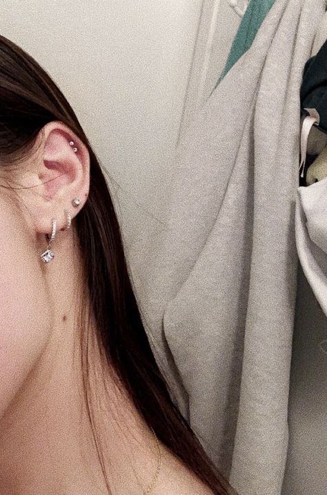 Double Helix And 3 Lobe, 3 Lobe 2 Helix Piercing, Triple Lobe Double Helix Piercing, 3 Lobes And Helix Piercing, Double Helix Stud, Triple Lobe And Helix Piercing, Double Helix Piercing Studs, Double Mid Helix Piercing, Double Helix Piercing Ideas