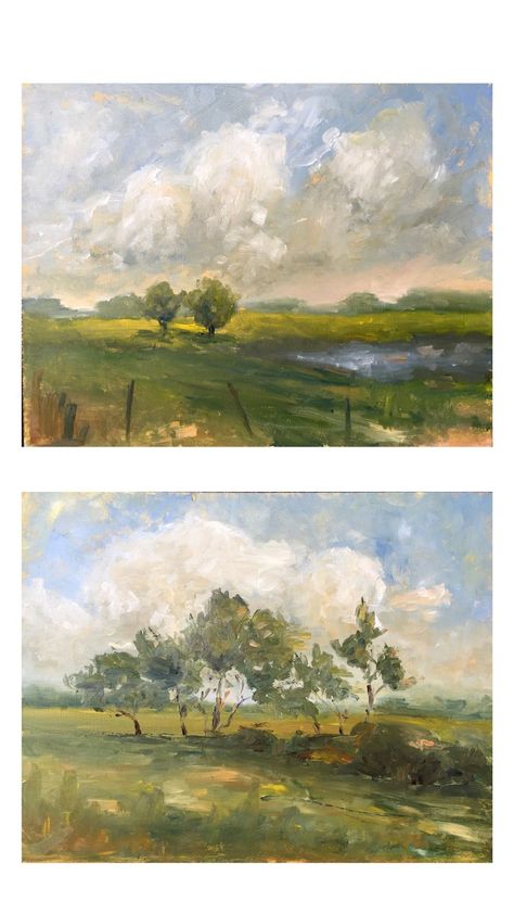 From the Look Homeward Collection. Landscape oil paintings. Blue skies, big clouds, fields, and trees. Large Yard Landscaping Ideas, Large Yard Landscaping, Recycling Furniture, Big Clouds, Large Yard, Impressionist Landscape, Landscape Paintings Acrylic, Yard Landscaping Ideas, Landscape Art Painting