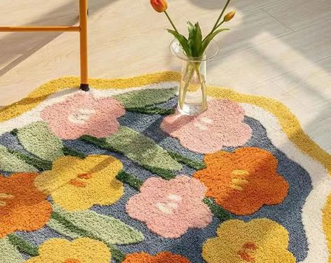 Colorful boho bath mat | Etsy Door Hallway, Boho Bath Mat, Round Bedside, Bedside Rug, Plush Carpet, Fluffy Rug, Trendy Home Decor, Table Pads, Room Carpet