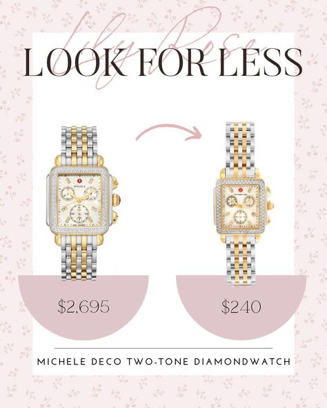 The Exquisite Dupe for the Popular Michele Deco Two-Tone Diamond Watch! #micheledeco #diamond #diamondwatch #styleinspo #fashionblogger #watches Michele Watch Stack, Michele Watch With Bracelets, Michelle Watches Women, Two Tone Watches Women, Michele Watches Women, Michelle Watch, Michele Deco Watch, Michele Watch, Michele Watches