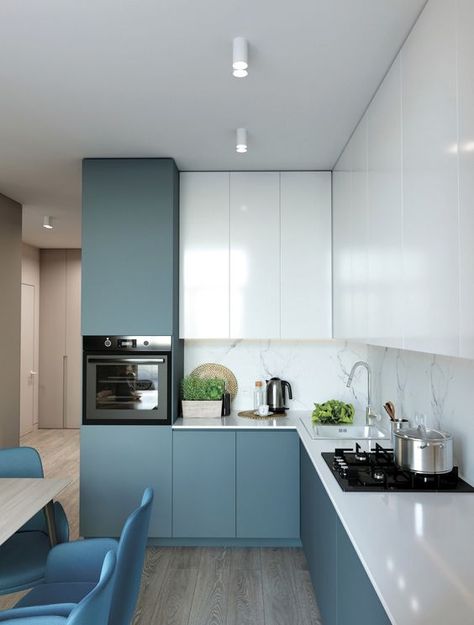 Dark Teal Cabinets Kitchens Modern, Counter Backsplash, Modern Kitchen Colours, Vstupná Hala, Model Dapur, Kitchen Modular, Kitchen Cupboard Designs, Kabinet Dapur, Modern Kitchen Cabinet Design