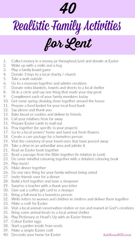 40 Days Of Lent Challenges, Lent Ideas For Families, Lent Activities For Adults, 40 Days Of Lent For Kids, Ideas For Lent For Adults, Lent Calendar 2024, Ideas For Lent, Lent Fasting Ideas, Lent Activities