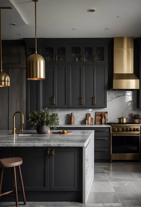 Moody Gray Kitchens: A Cozy and Inviting Trend for Your Home - Kitchen Informant Cozy Moody Kitchen, Top Cabinet Colors, Dark Moody Kitchen Ideas, Smokey Gray Cabinets, Earthy Moody Kitchen, Dark Gray Kitchen Walls, Dark Neutral Kitchen Cabinets, Moody Vibes Aesthetic, Moody Contemporary Kitchen