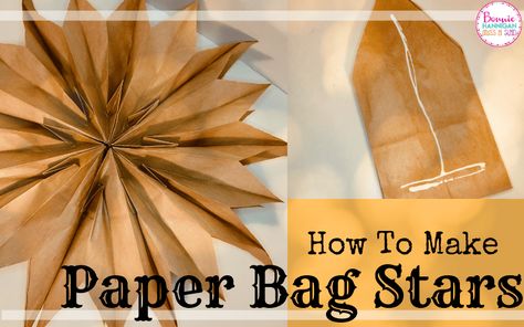 Easy to make paper bag stars from regular paper bags you can find anywhere - perfect for the holidays, birthdays or any celebration! Paper Bag Stars, Make Paper Bag, Paper Bag Decoration, Star Paper Craft, Paper Bag Flowers, How To Make A Paper Bag, Diy Paper Bag, Paper Sack, Paper Bag Crafts