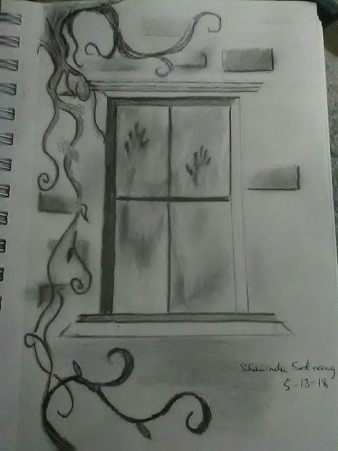 Ghost House Drawing, Creepy Room Drawing, Mysterious Doorway Drawing, Scary House Drawing, Haunted House Drawings, Scary Ghost Drawing, Creepy Window, Draw Ghost, Haunted House Drawing