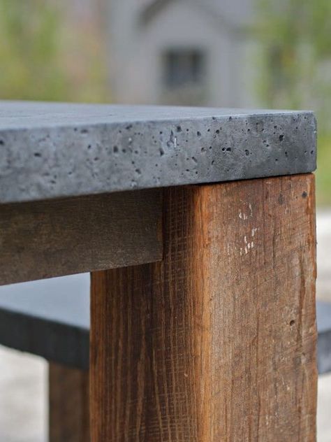 DIY outdoor dining tables-8 Diy Outdoor Dining Table, Diy Outdoor Dining, Meja Outdoor, Diy Esstisch, Wood And Concrete, Dining Design, Concrete Furniture, Concrete Table, Mesa Exterior