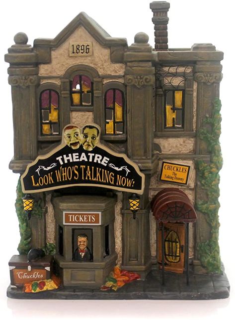 Theater Building, Look Who's Talking, Department 56 Halloween, Theatre Building, Jungle Mural, Jungle Wall Art, Halloween Village, Pale Aqua, Antique Stone