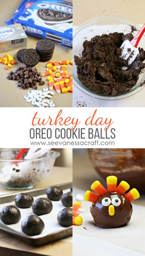 Turkey Shaped Desserts, Thanksgiving Oreo Turkeys, Dessert Turkey, Balls Dessert, Oreo Cookie Balls Recipe, Oreo Ball, Oreo Turkey, Turkey Balls, Cookie Balls Recipe