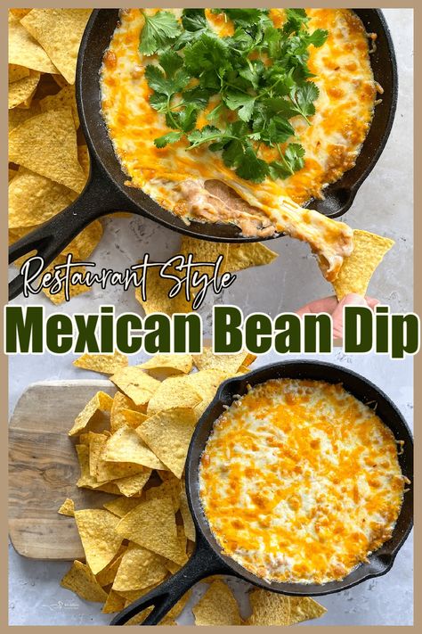 Make that delicious Mexican restaurant style bean dip in minutes with just four ingredients, refried beans, hot sauce, sour cream, and melted Mexican cheese blend. Bean Dip Recipes Refried, Homemade Bean Dip, Hot Bean Dip, Bean Cheese Dip, Mexican Refried Beans, Mexican Bean Dip, Mexican Dip Recipes, Refried Bean Dip, Make Refried Beans