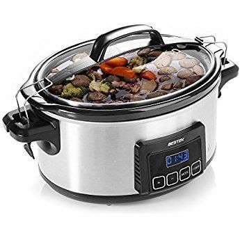 Slow Cooker, BESTEK 5.5 Litre Oval Pot Programmable Digital Timer Stainless Steel with Removable Ceramic Pot Slow Cooker Carnitas, Multi Cooker, Best Slow Cooker, Homemade Yogurt, Digital Timer, Crock Pot Slow Cooker, Slow Cookers, Slow Cooker Soup, Temperature Control