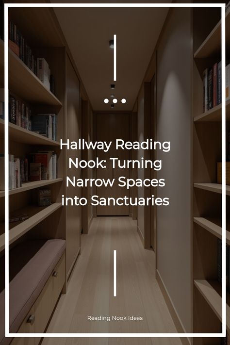 Slim hallway reading nook with wall-mounted shelves and bench Narrow Reading Nook, Hallway Reading Nook, Reading Nook Chair, Corner Nook, Nook Ideas, Reading Adventure, Reading Nooks, Design A Space, Understairs Storage