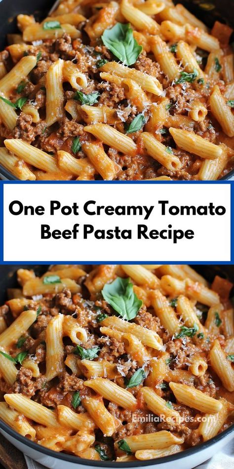 Need quick dinner recipes? This one pot creamy tomato beef pasta recipe is easy, creamy, and delicious. Ideal for dinner ideas for family or a hearty dinner for two. Tomato Beef, Dinner Ideas For Family, Beef Pasta Recipes, Quick Family Dinners, Delicious Family Dinners, Ground Beef Pasta, Quick Pasta Recipes, One Pot Pasta Recipes, Beef Pasta