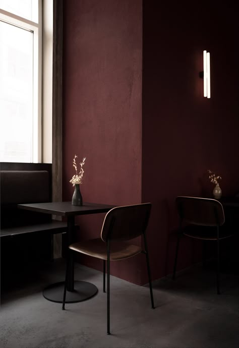 Norm Architects completes warm and tactile interior for Copenhagen restaurant Black House Interior, Burgundy Walls, Wine Bar Restaurant, Contemporary Building, Norm Architects, Design Apartment, Dark Interiors, Cafe Interior, Wine Bar