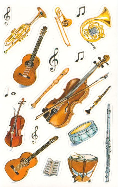 Aesthetic Music Stickers, Music Instruments Stickers, Music Stickers Aesthetic, Music School Aesthetic, Musical Instruments Aesthetic, Vintage Design For Scrapbook, Instrument Aesthetic, Instruments Aesthetic, Flower Stamens