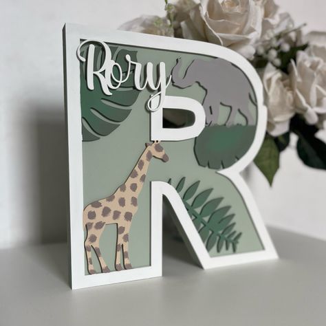 Safari Name Letter | Nursery Decor | New Baby Gift Sage Green Nursery Safari, Safari Name Letters, Nursery Ideas Animals Safari Theme, Nursery Safari Decor, Boy Nursery Ideas Safari, Jungle Theme Name Sign, Diy Safari Nursery Decor, Safari Baby Boy Nursery, Sage Green Safari Nursery