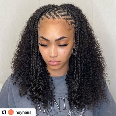 Long Braids With Curls, Braided Hair Look, Half Head Braids, Braids With Curls Hairstyles, Braids Curly Hair, Braiding Ideas, African Soap, Inspired Hairstyles, Short Box Braids Hairstyles