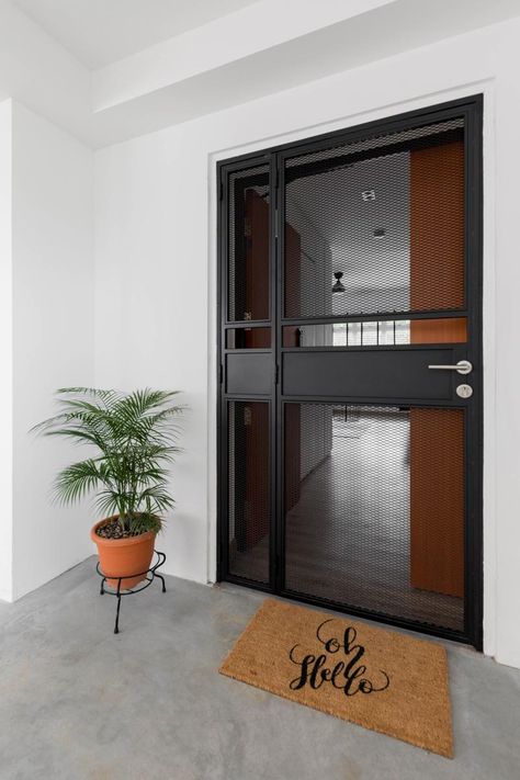 This Family’s 4-Room HDB in Boon Keng is Cosy, Cool & Smart Grill Designs, Window Grill Design Modern, Door Grill, Grill Gate Design, Metal Doors Design, Steel Door Design, Grill Door Design, Window Grill Design, Window Grill