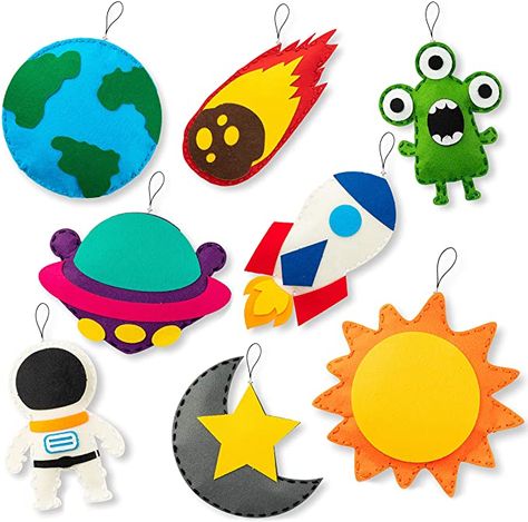 Felt Alien, Monster Sewing, Space Felt, Felt Sewing Kit, Diy Toddler Toys, Mobile Craft, Felt Doll Patterns, Felt Sewing, Baby Mobil