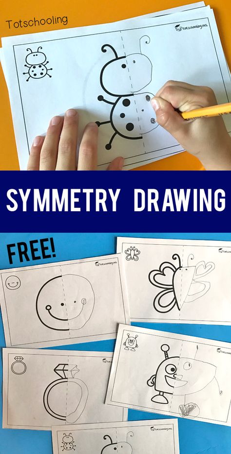 FREE printable Symmetry drawing activity for preschool and kindergarten kids. A fun art and math activity in one! Kids will complete the symmetrical pictures by drawing the other half. Symmetrical Pictures, Fact Fluency Activities, Symmetry Activities, Symmetry Worksheets, Drawing Activity, Symmetry Drawing, Early Years Foundation Stage, Drawing Activities, Symmetry Art